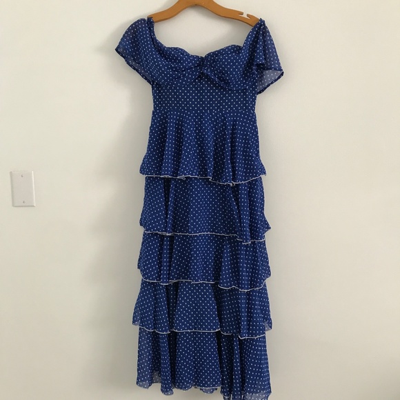 Lovers + Friends Blue Tiered Midi Off Shoulder Dress Womens XS - Picture 1 of 11